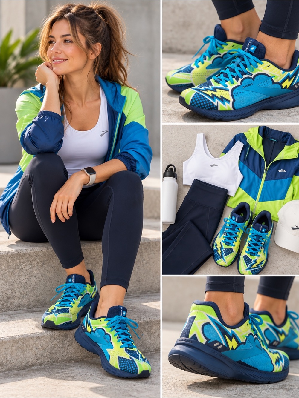 Brooks Launch 8 Women’s Sz 10 B Running Shoes Blue Lime Graphic Athletic Sneaker